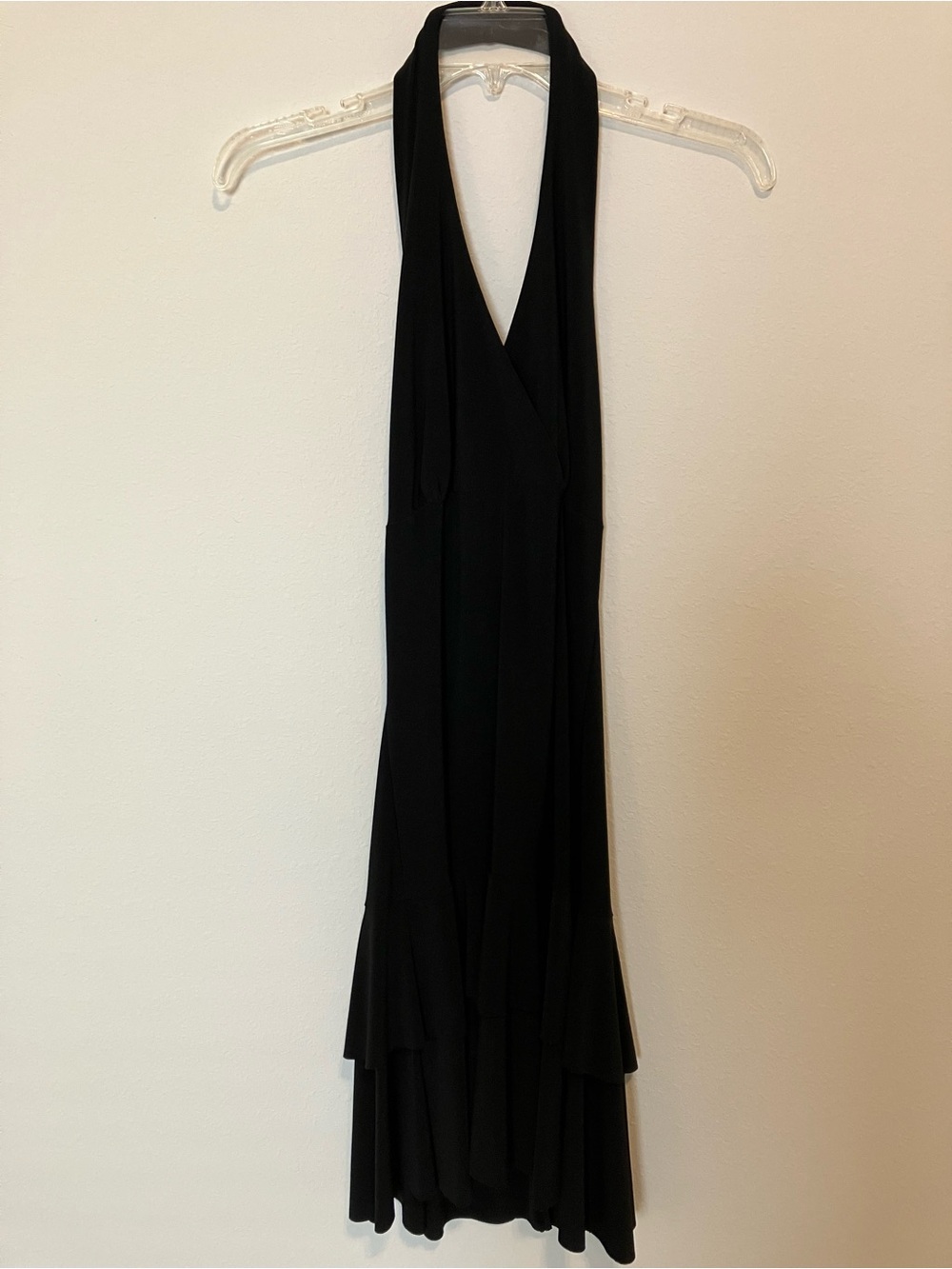 Lipstick Black Halter Open Back Ruffle Hem Stretch Cocktail Dress M Y2K